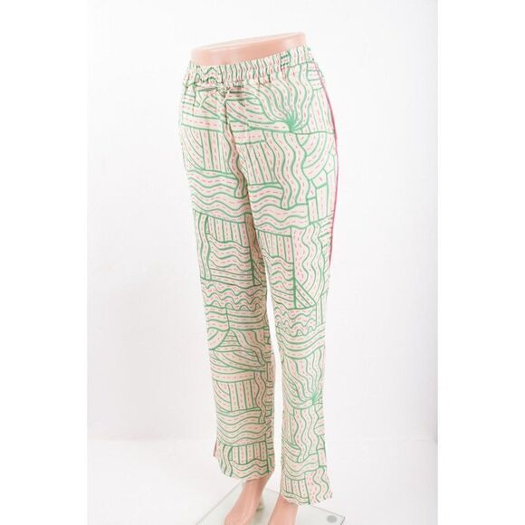 Zara Womens Pajama Pants Linen Blend XS Ecru Pink Green Printed 7972/617 NWT - Picture 3 of 8
